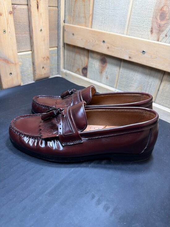 French Shriner Mens 10 M Burgundy Leather Kiltie Tassel Loafers Dress Shoes Belt main image 5